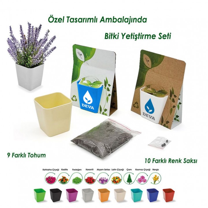 DEVA Partisi Logolu Çantalı Kare Saksılı Bitki Yetiştirme Seti